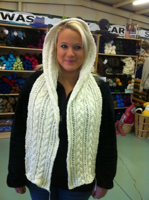 Cable and Lace Hooded Scarf